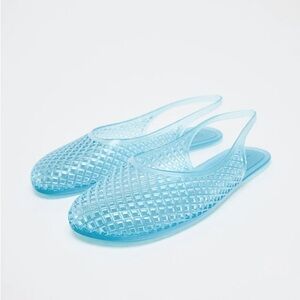 NWT Zara Blue Mesh Jelly Slingback Flats
